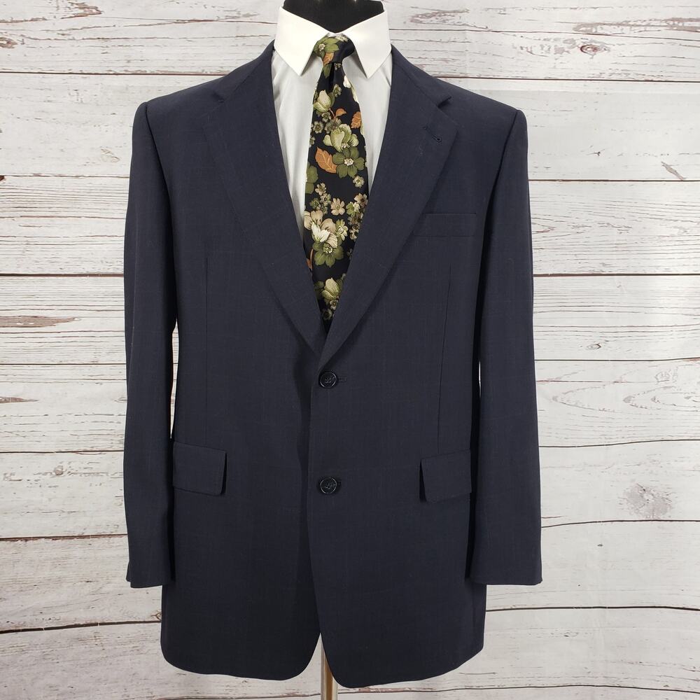 Hart Schaffner Marx Men's Dark Blue Wool Plaid Sportscoat Blazer Size 42R